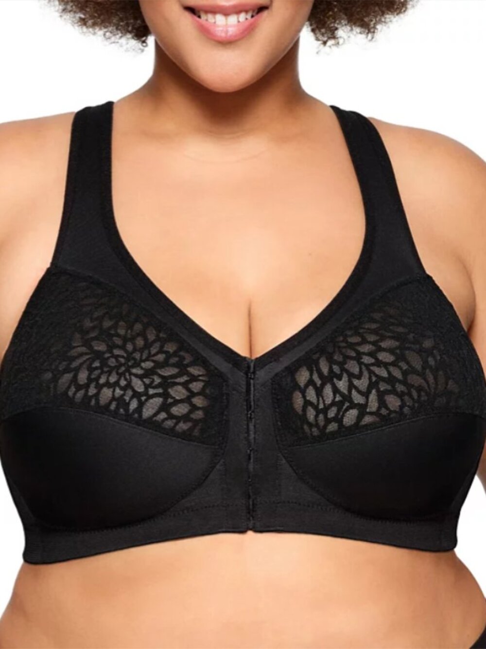 Glamorise 1206 Front Close Wirefree Bra Racerback Black 50D